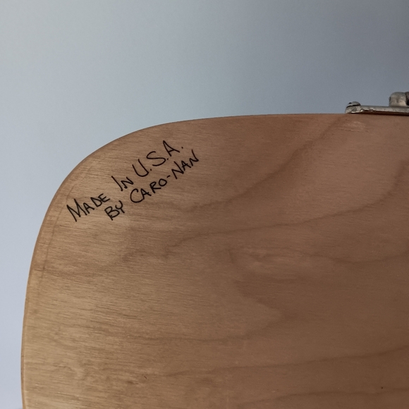 Vintage Signed Caro-Nan Floral Woven Wooden Wicker Basket Bucket Purse White Tan - Picture 2 of 16